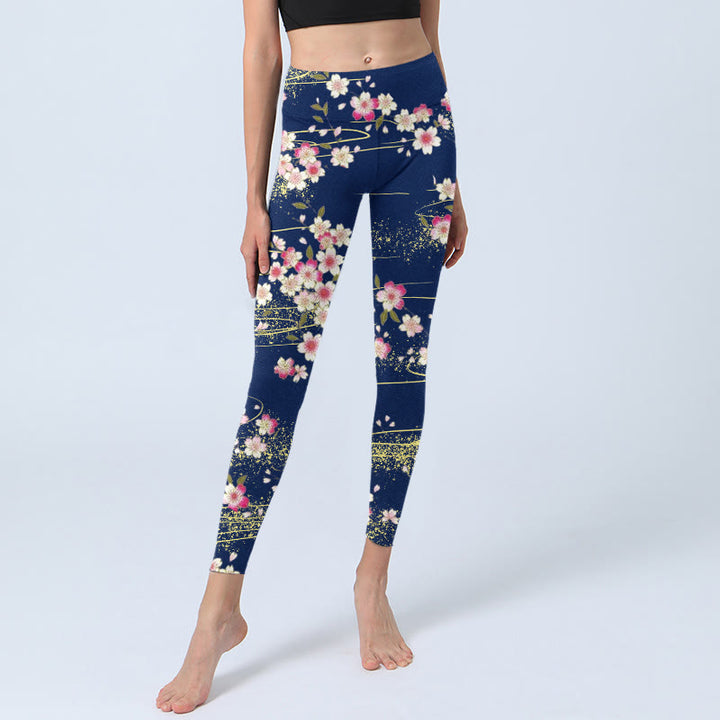 Buddha Stones Pink Magenta Flowers Green Leaves Print Gym Leggings Women's Yoga Pants - image 6