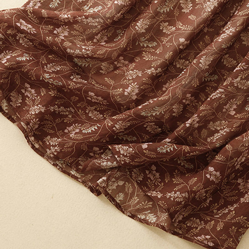 Buddha Stones Floral A-line Elastic Waist Cotton Linen Women's Skirt With Pockets