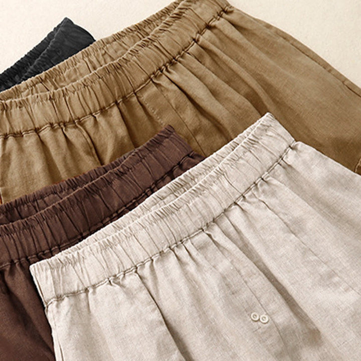 Buddha Stones A-line Buttons Slit Design Elastic Waist Cotton Women's Skirt With Pockets