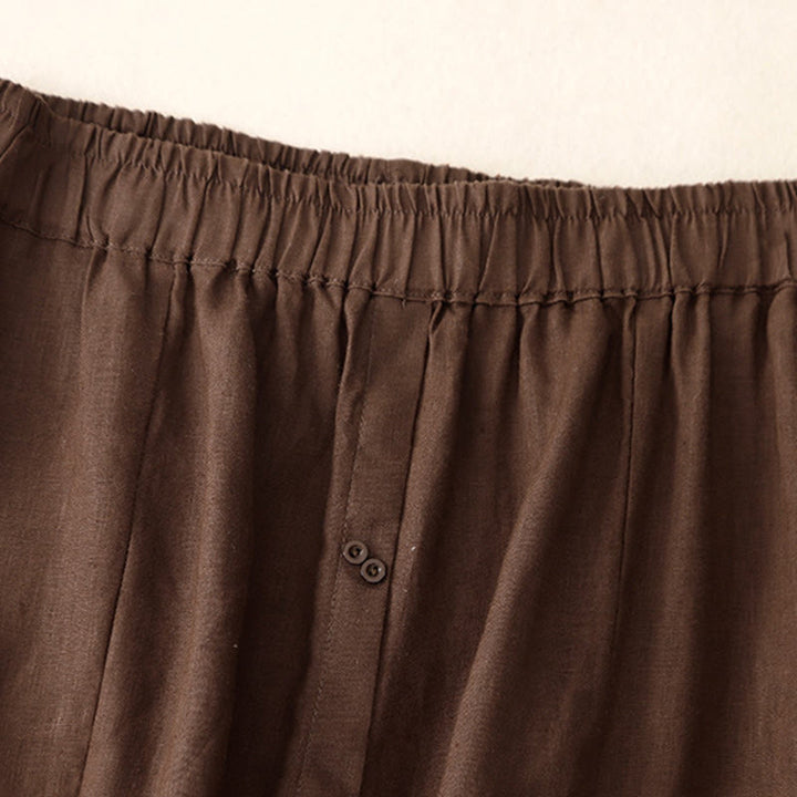 Buddha Stones A-line Buttons Slit Design Elastic Waist Cotton Women's Skirt With Pockets