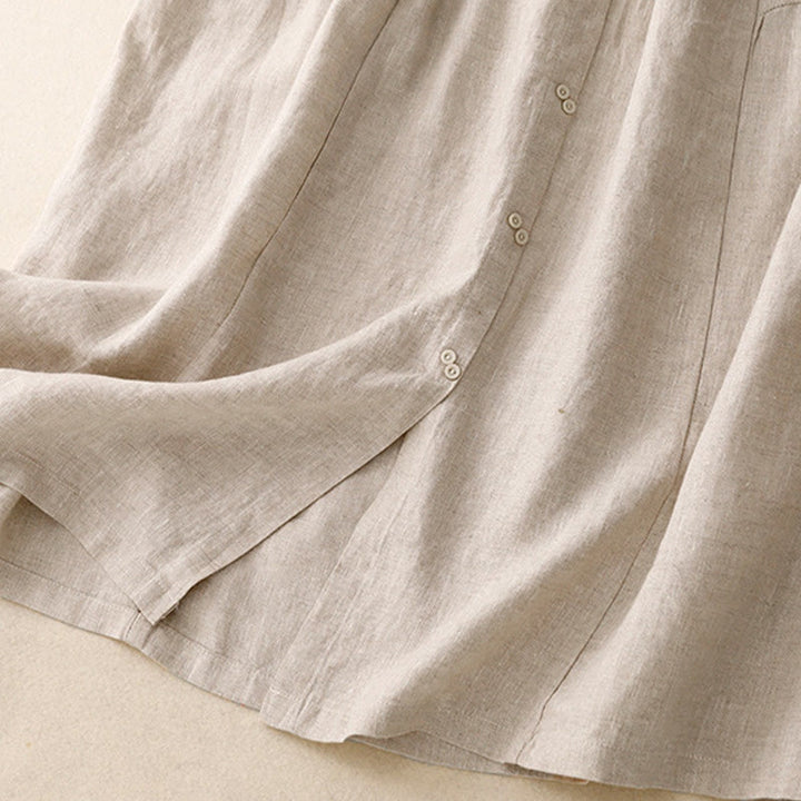 Buddha Stones A-line Buttons Slit Design Elastic Waist Cotton Women's Skirt With Pockets