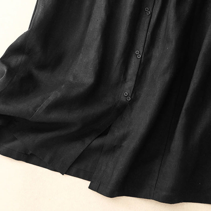 Buddha Stones A-line Buttons Slit Design Elastic Waist Cotton Women's Skirt With Pockets