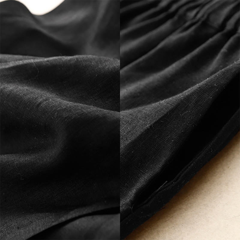 Buddha Stones A-line Buttons Slit Design Elastic Waist Cotton Women's Skirt With Pockets