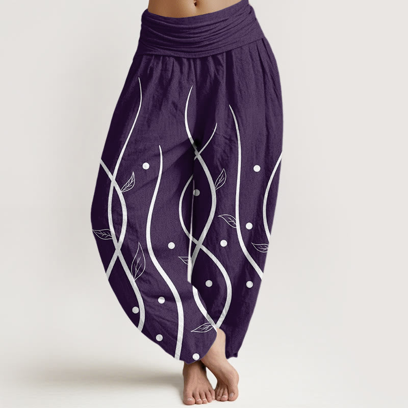 Buddha Stones Casual Minimalist Vine Leaf Pattern Women's Elastic Waist Harem Pants - Indigo - US22,UK/AU26,EU54 (6XL) - image 1