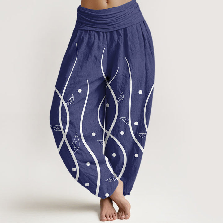 Buddha Stones Casual Minimalist Vine Leaf Pattern Women's Elastic Waist Harem Pants - DarkBlue - US22,UK/AU26,EU54 (6XL) - image 8
