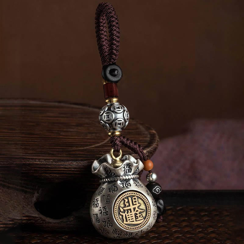 Buddha Stones Fu Character Money Bag Making Money Every Day Fortune Key Chain