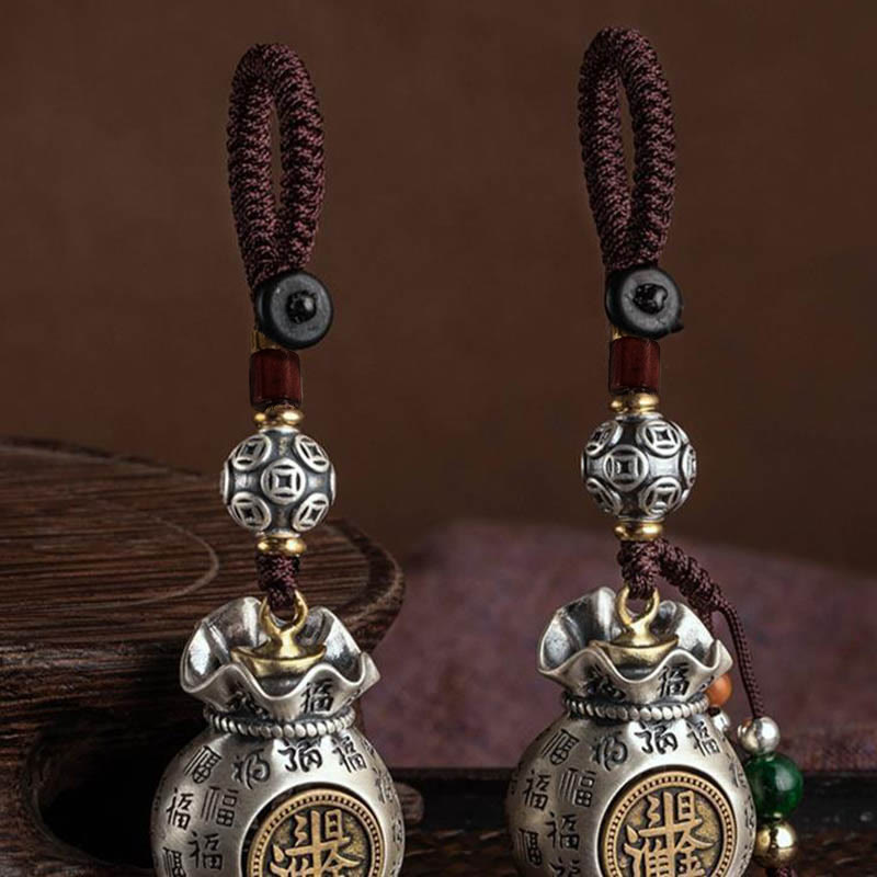 Buddha Stones Fu Character Money Bag Making Money Every Day Fortune Key Chain