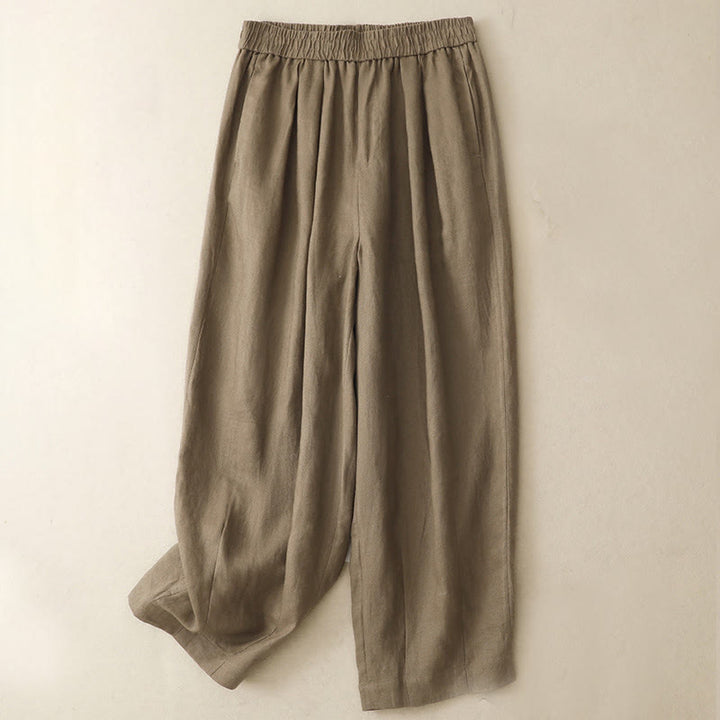 Buddha Stones Summer Plain Women's Cotton Linen Harem Pants With Pockets - Tan - US8-10,UK/AU12-14,EU40-42 (2XL) - image 1