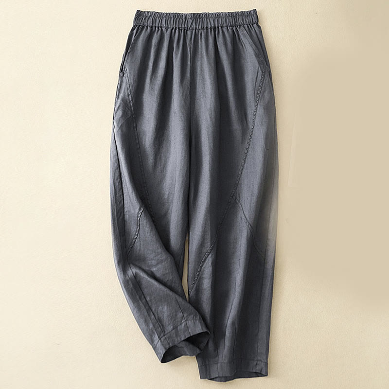 Buddha Stones Casual Plain Cropped Pants Women's Cotton Linen Harem Pants With Pockets - SteelBlue - US8-10,UK/AU12-14,EU40-42 (2XL) - image 1