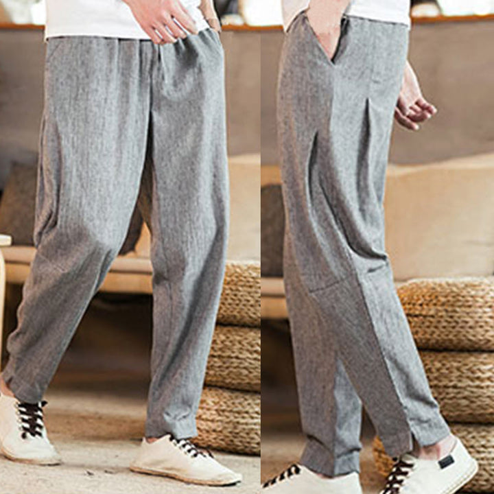 Buddha Stones Solid Color Linen Drawstring Tapered Men's Pants With Pockets - image 18