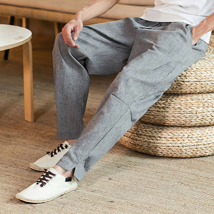 Buddha Stones Solid Color Linen Drawstring Tapered Men's Pants With Pockets - image 17