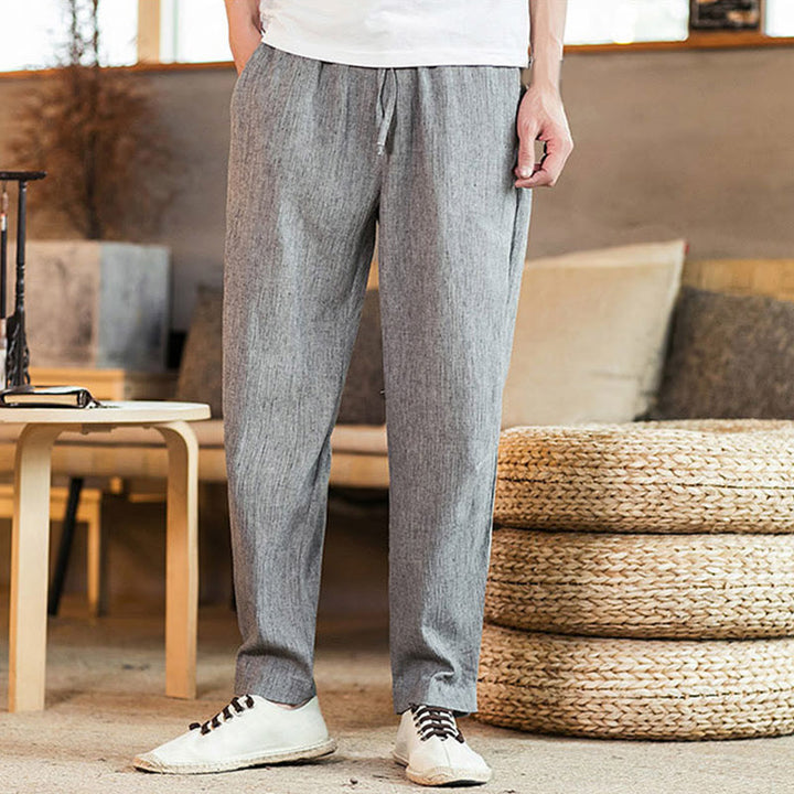 Buddha Stones Solid Color Linen Drawstring Tapered Men's Pants With Pockets - image 15