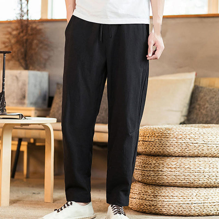 Buddha Stones Solid Color Linen Drawstring Tapered Men's Pants With Pockets - image 22