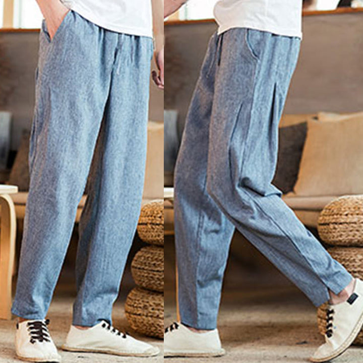 Buddha Stones Solid Color Linen Drawstring Tapered Men's Pants With Pockets - image 34