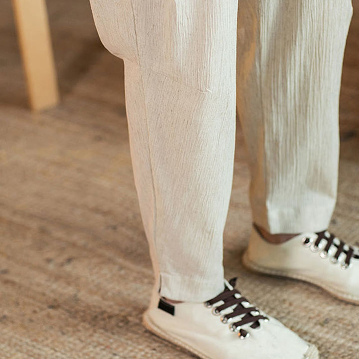 Buddha Stones Solid Color Linen Drawstring Tapered Men's Pants With Pockets - image 44