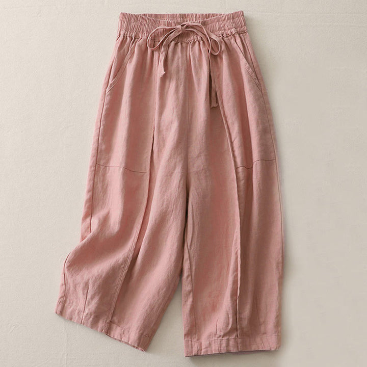 Buddha Stones Casual Plain Solid Color Patchwork Women's Polyester 7-8 Length Wide Leg Pants With Pockets - Pink - US8-10,UK/AU12-14,EU40-42 (2XL) - image 4