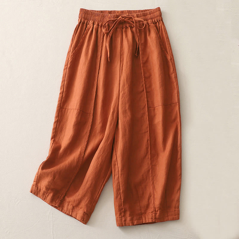 Buddha Stones Casual Plain Solid Color Patchwork Women's Polyester 7-8 Length Wide Leg Pants With Pockets - FireBrick - US8-10,UK/AU12-14,EU40-42 (2XL) - image 12