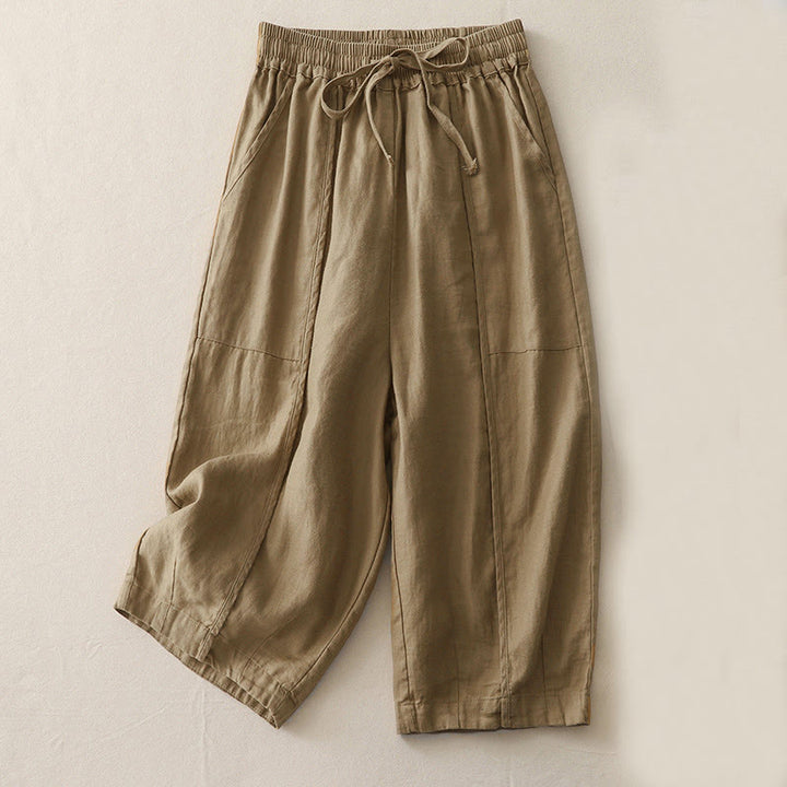 Buddha Stones Casual Plain Solid Color Patchwork Women's Polyester 7-8 Length Wide Leg Pants With Pockets - Tan - US8-10,UK/AU12-14,EU40-42 (2XL) - image 0