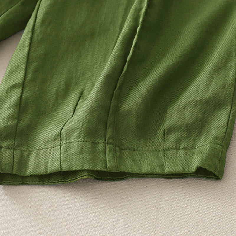 Buddha Stones Casual Plain Solid Color Patchwork Women's Polyester 7-8 Length Wide Leg Pants With Pockets - image 17