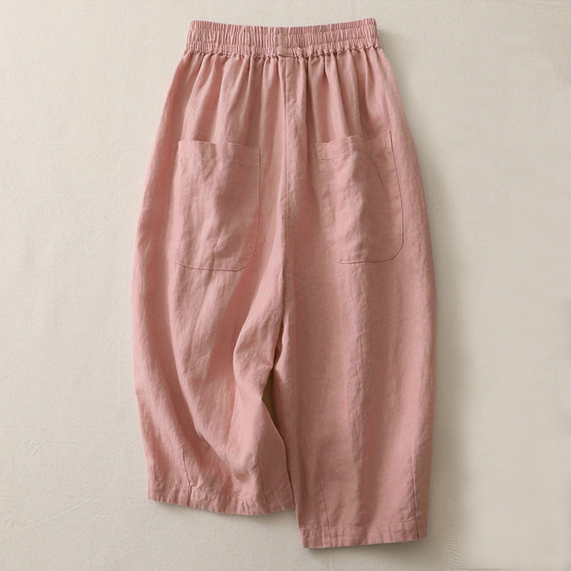 Buddha Stones Casual Plain Solid Color Patchwork Women's Polyester 7-8 Length Wide Leg Pants With Pockets - image 5