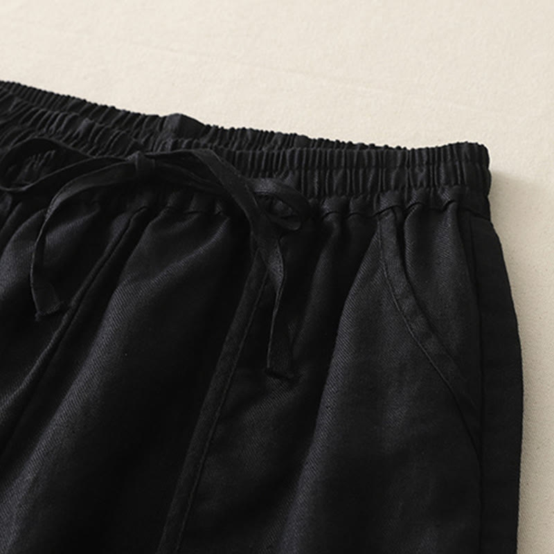 Buddha Stones Casual Plain Solid Color Patchwork Women's Polyester 7-8 Length Wide Leg Pants With Pockets - image 22