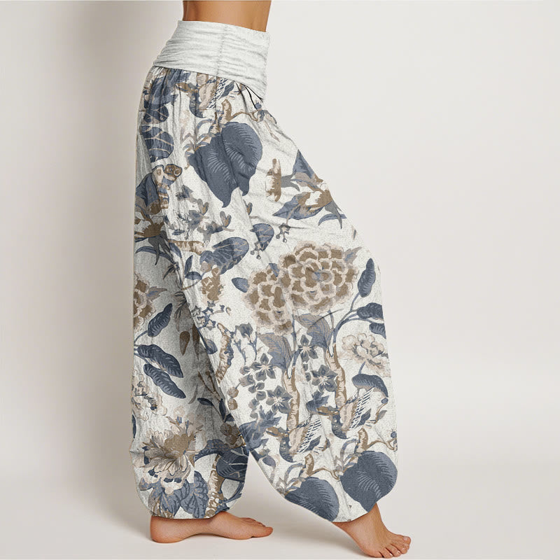 Buddha Stones Pure Cotton Lotus Leaf Peony Pattern Women's Elastic Waist Harem Pants - image 2