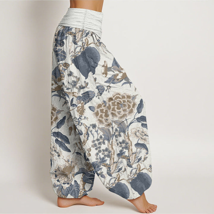 Buddha Stones Pure Cotton Lotus Leaf Peony Pattern Women's Elastic Waist Harem Pants - image 2