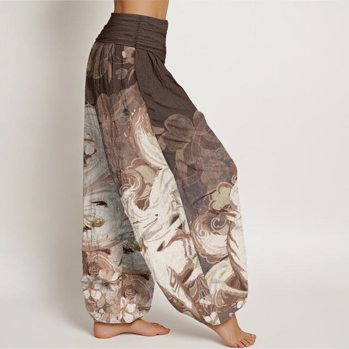 Buddha Stones Pure Cotton Fox Cherry Blossoms Women's Elastic Waist Harem Pants