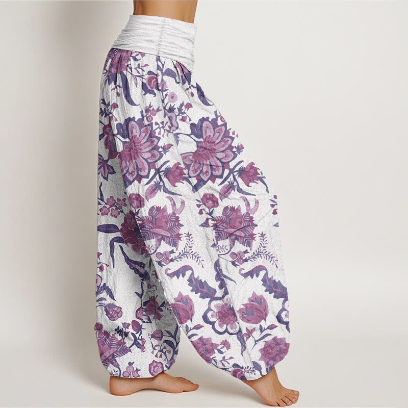 Buddha Stones Pure Cotton Sunflower Pattern Women's Elastic Waist Harem Pants