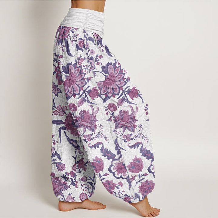 Buddha Stones Pure Cotton Sunflower Pattern Women's Elastic Waist Harem Pants