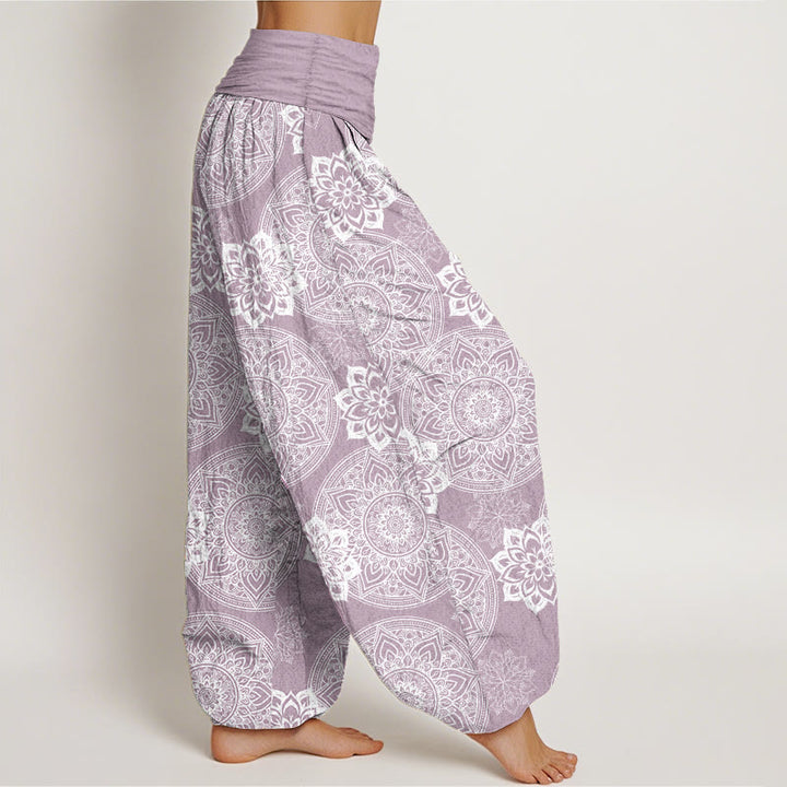 Buddha Stones Pure Cotton Casual Round Mandala Flower Design Women's Elastic Waist Harem Pants