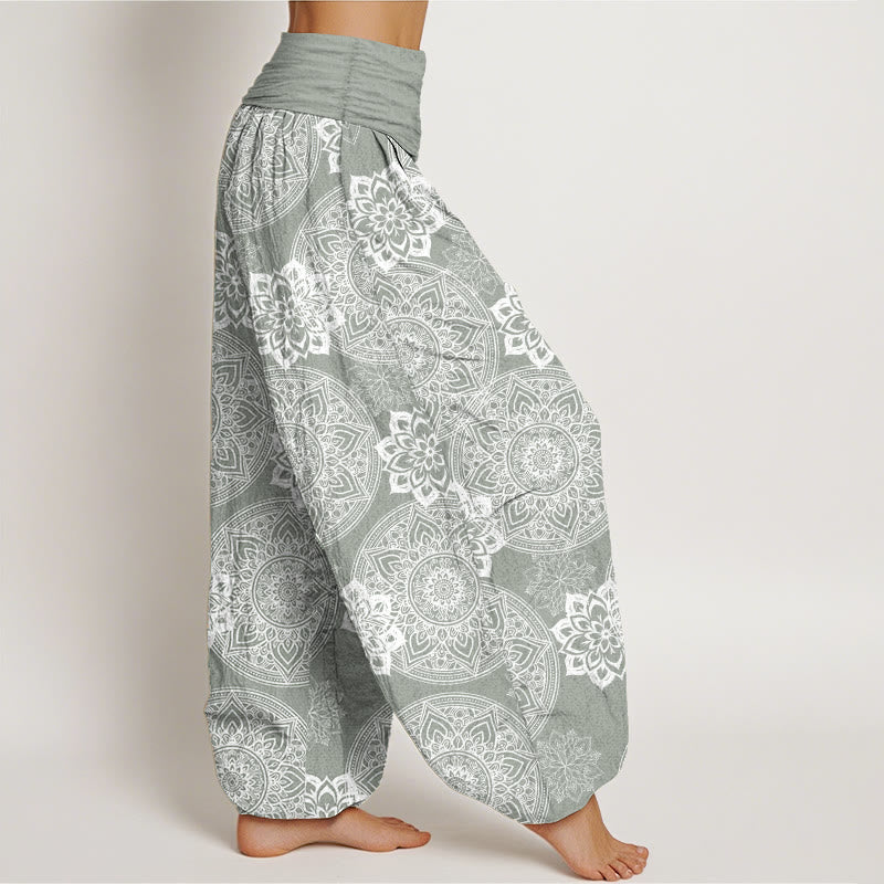 Buddha Stones Pure Cotton Casual Round Mandala Flower Design Women's Elastic Waist Harem Pants