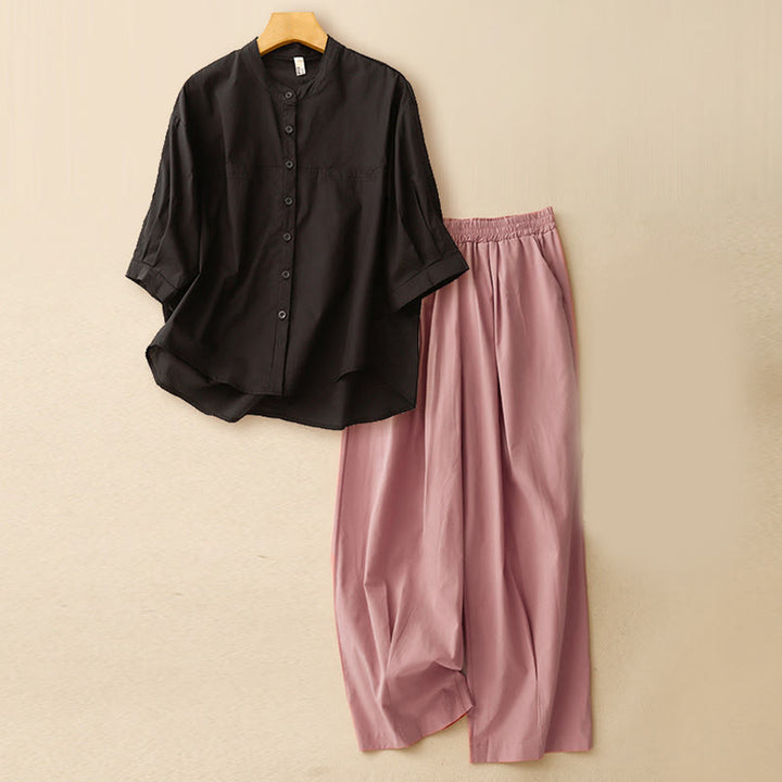 Buddha Stones 2pcs Women's Three-quarter Sleeve Shirt Harem Pants Meditation Clothing Set - Black Top + Pink Pants - US12,UK/AU16,EU44 (2XL) - image 27