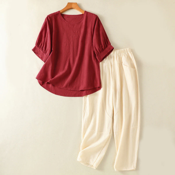 Buddha Stones 2pcs Plain Women's Short Sleeve Shirt Harem Pants Meditation Clothing Set - Brown - US8-10,UK/AU12-14,EU40-42 (2XL) - image 24