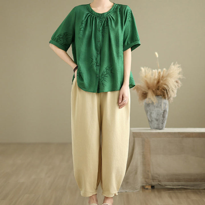 Buddha Stones 2pcs Casual Women's Short Sleeve Shirt Harem Pants Meditation Clothing Set - SeaGreen - US12,UK/AU16,EU44 (2XL) - image 19