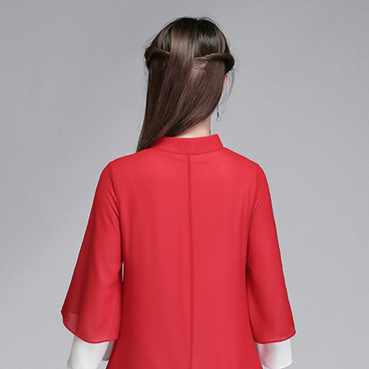 Buddha Stones Solid Women's Three Quarter Sleeve Chiffon Irregular Shirt Dress Wide Leg Pants Meditation Clothing