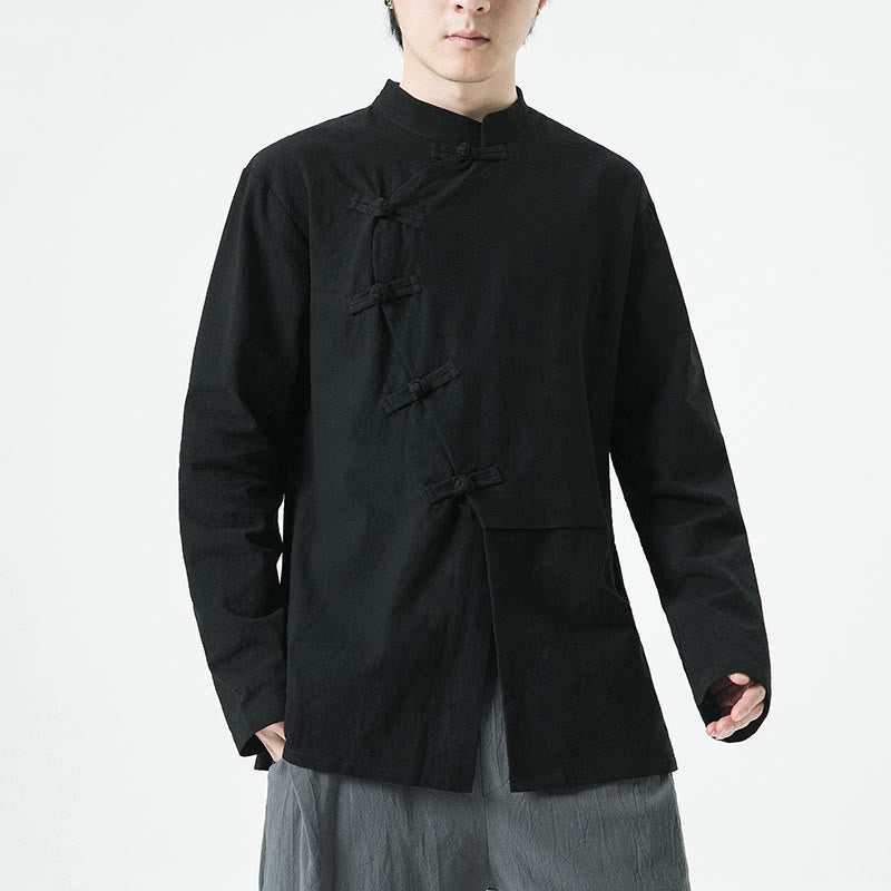 Buddha Stones Vintage Chinese Frog-Button Cotton Long Sleeve Men's Shirt - Black - US/UK/AU46,EU56 (5XL) - image 12