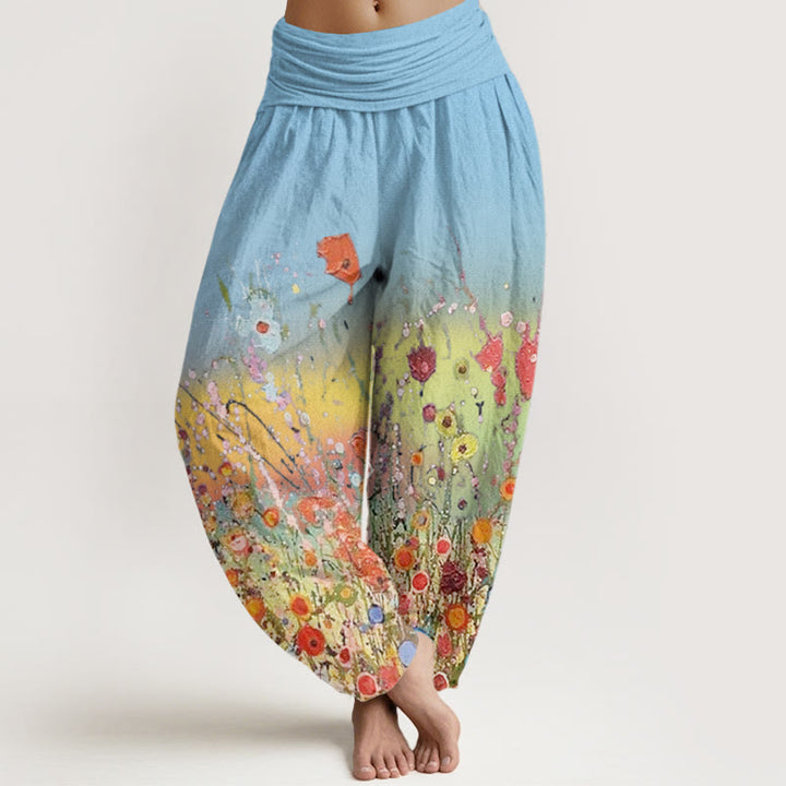 Buddha Stones Casual Colorful Flowers Gradient Background Pattern Women's Elastic Waist Harem Pants - LightSkyBlue - US22,UK/AU26,EU54 (6XL) - image 8