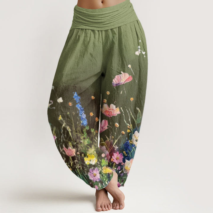 Buddha Stones Casual Watercolor Style Floral Pattern Women's Elastic Waist Harem Pants - OliveDrab - US22,UK/AU26,EU54 (6XL) - image 5