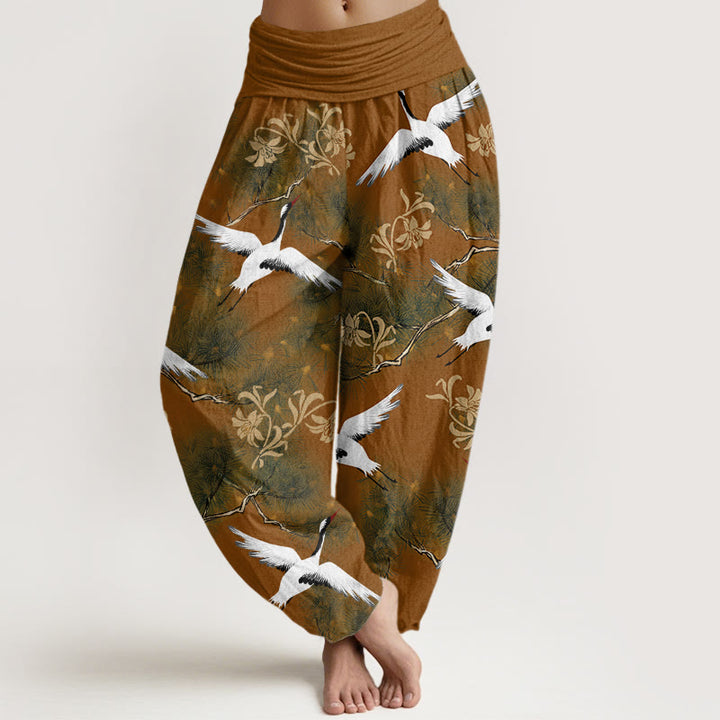 Buddha Stones Casual Red-crowned Crane Pine Tree Pattern Women's Elastic Waist Harem Pants - Peru - US22,UK/AU26,EU54 (6XL) - image 5