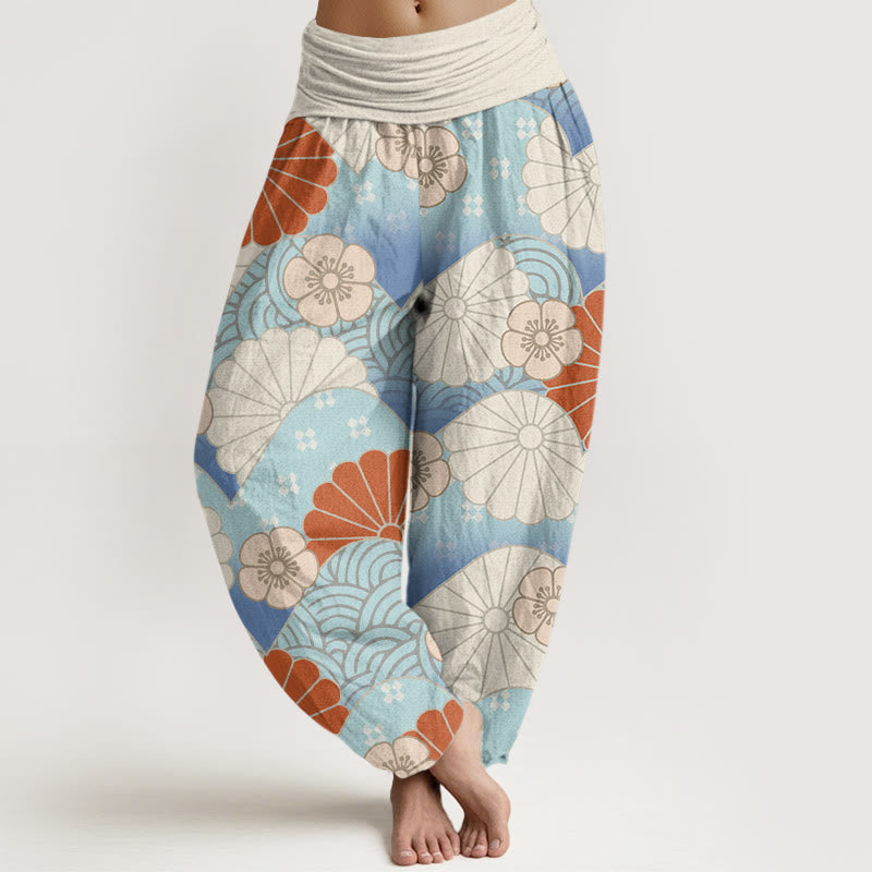 Buddha Stones Casual Abstract Petal And Wave Pattern Women's Elastic Waist Harem Pants - FloralWhite - US22,UK/AU26,EU54 (6XL) - image 1