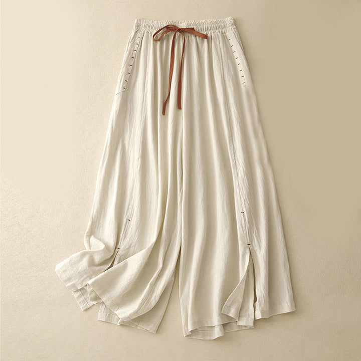 Buddha Stones Casual Side Slits Design Cotton Women's Wide Leg 7-8 Length Pants With Pockets - Cornsilk - US8-10,UK/AU12-14,EU40-42 (2XL) - image 4