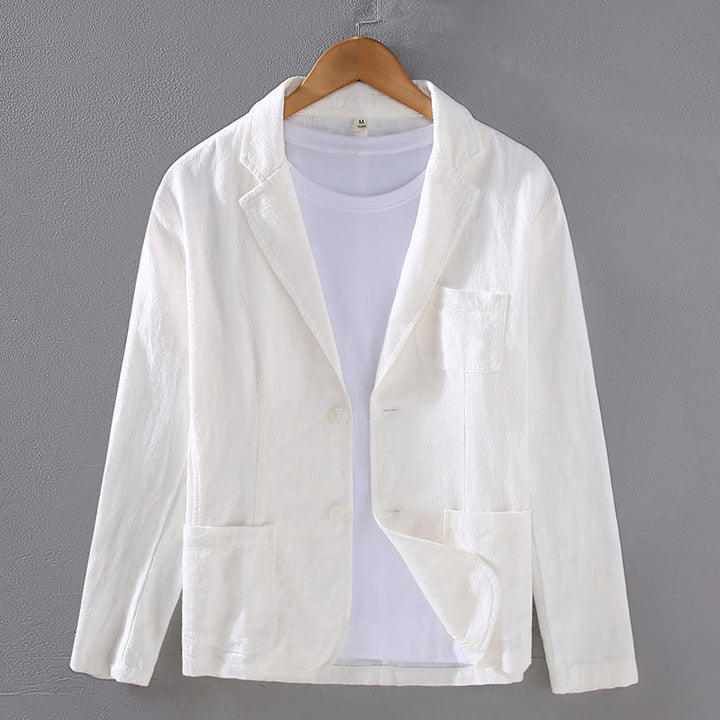 Buddha Stones Long Sleeve Button Plain Design Men's Linen Jacket Shirt With Pockets - White - US/UK/AU42,EU52 (3XL) - image 2
