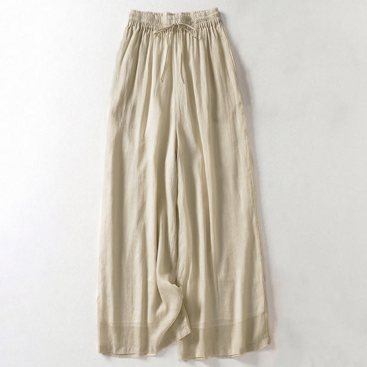 Buddha Stones Solid Color Lace-up Women's Wide Leg Pants - Khaki - US8-10,UK/AU12-14,EU40-42 (2XL) - image 1