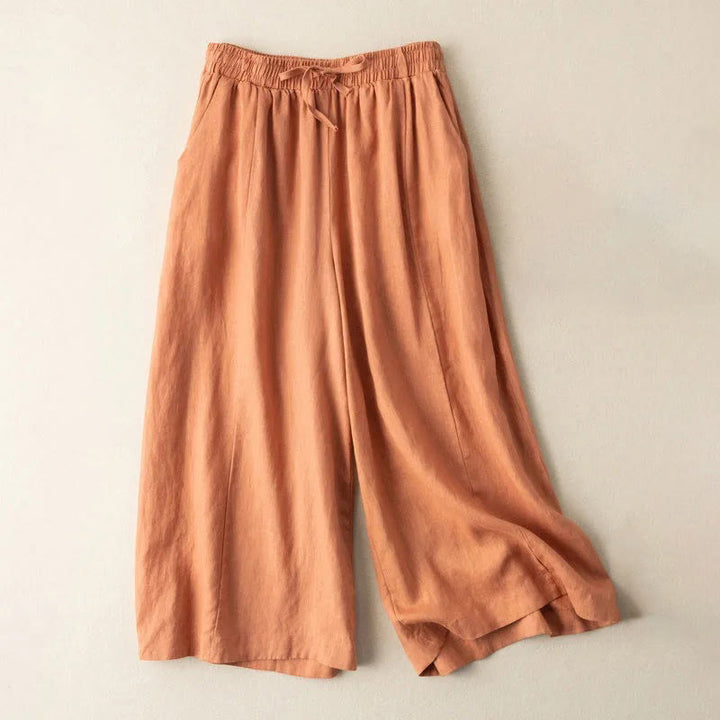 Buddha Stones Plain Color 7-8 Length Capri Cropped Pants Cotton Linen Women's Wide Leg Pants With Pockets - DarkOrange - US12,UK/AU16,EU44 (3XL) - image 16