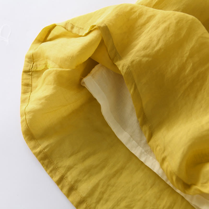 Buddha Stones Casual Lace-up Plain Crew Neck Half Sleeve Cotton Midi Dress With Pockets - image 15