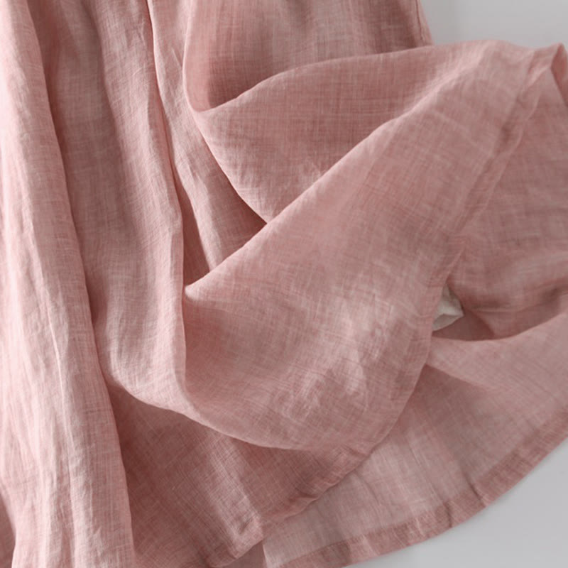 Buddha Stones Casual Lace-up Plain Crew Neck Half Sleeve Cotton Midi Dress With Pockets - image 4