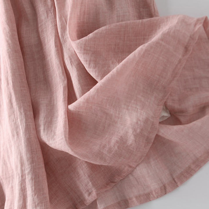 Buddha Stones Casual Lace-up Plain Crew Neck Half Sleeve Cotton Midi Dress With Pockets - image 4