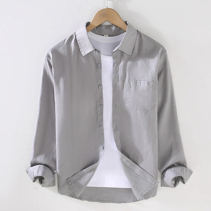 Buddha Stones Spring Men's Casual Pure Color Linen Long Sleeve Shirt With Pocket - Silver - US/UK/AU42,EU52 (3XL) - image 10