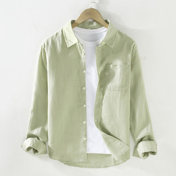 Buddha Stones Spring Men's Casual Pure Color Linen Long Sleeve Shirt With Pocket - PaleGreen - US/UK/AU42,EU52 (3XL) - image 12